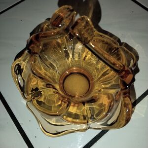 Vintage 6.5" tall Vintage Amber Glass Flower Design Basket